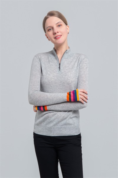 Ladies half zipper wool sweater
